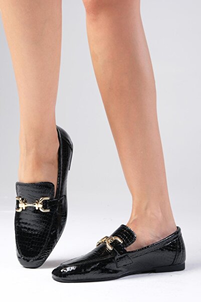 Mio Gusto Дамски мокасини с тъпи пръсти от черна естествена кожа Jordane