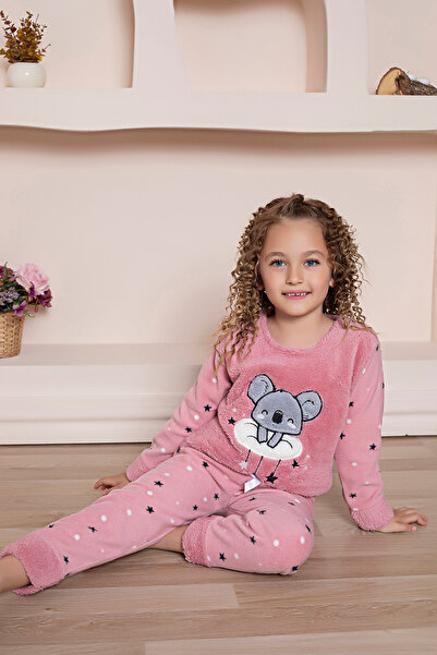 KAPİKİDS طقم بيجامة للأطفال من DOOR KİDS بأكمام طويلة مبطنة بلون مسحوق كوالا ...