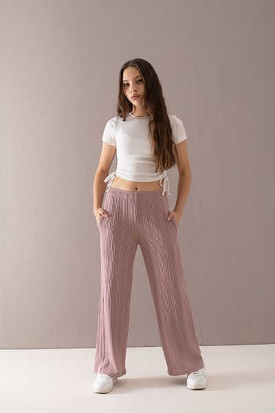 Cansın Mini Dusty Rose Wide Leg Patterned Girl's Trousers 19789