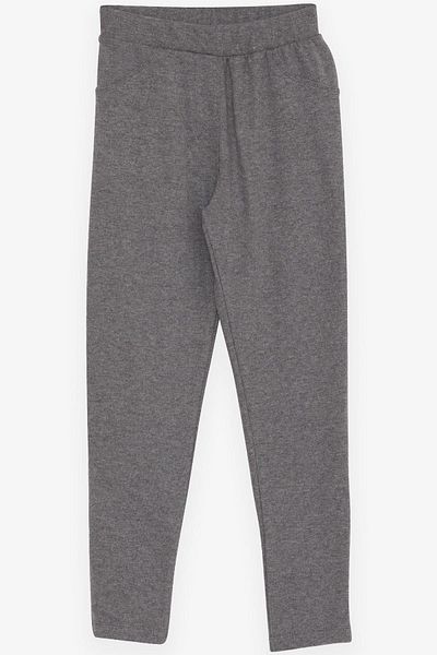 Breeze Girl's Tights with Back Pocket, Age 8-14, Dark Gray Melange