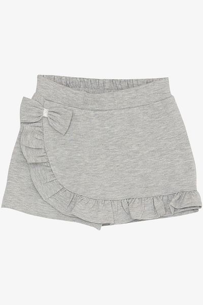 Breeze Light Gray Melange Girl's Shorts Skirt with Ruffles and Bow, Age 3-8