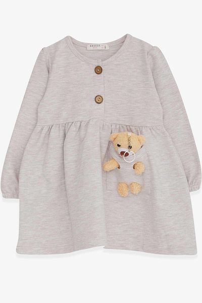 Breeze Girl's Long Sleeve Dress with Teddy Bear Accessories 2-6 Years, Beige Melange