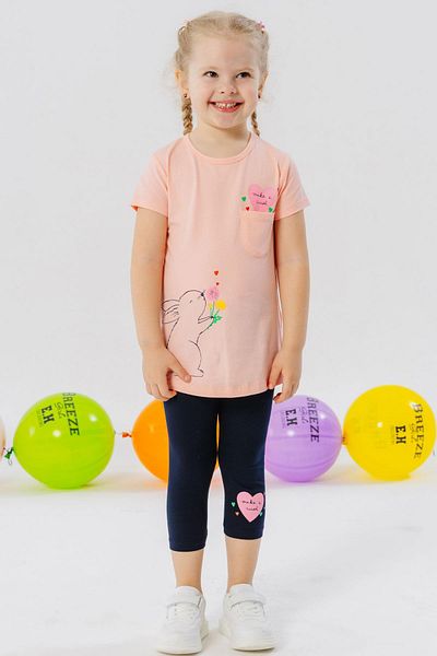Breeze Girl's Capri Tights Set Love Themed Rabbit Printed Age 1.5-5, Salmon