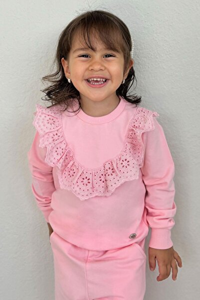 Breeze Girl's Tracksuit Set Laced Embroidered 3-8 Years, Pink