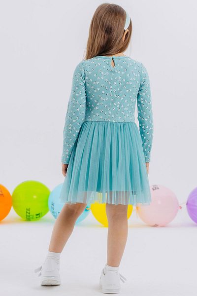 Breeze Girl's Long Sleeve Dress Tulle Flower Patterned 3-8 Years, Water Green