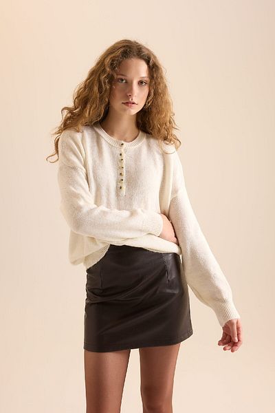 DeFacto Relax Fit Buttoned Collar Knitwear Sweater D4913Axns