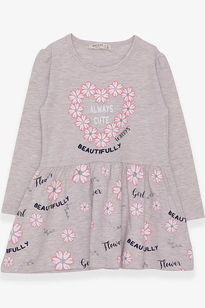 Breeze Girl's Long Sleeve Dress Floral Printed Pattern 3-7 Years, Beige Melange