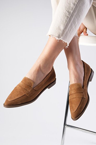 Mio Gusto Ежедневни равни дамски мокасини от естествен велур от тен