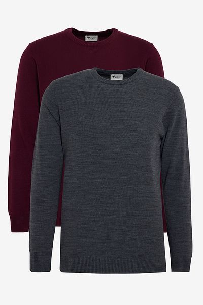 AC&Co / Altınyıldız Classics Men's Knitwear Sweater - Anthracite Melange-Bordo 2 Pack, Crew Neck, Standard Fit
