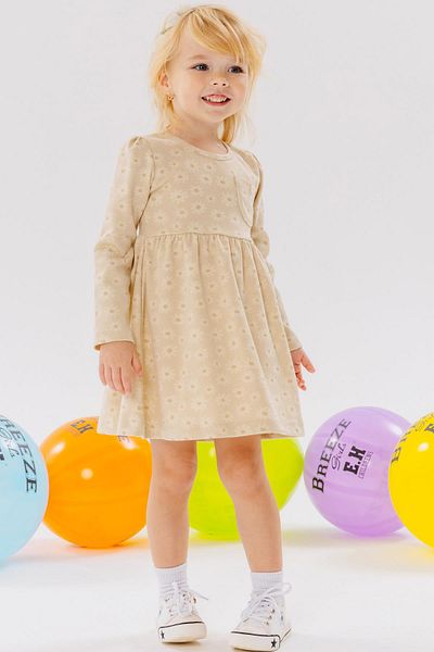 Breeze Girls Long Sleeve Dress with Pockets Floral Print 1.5-5 Years Old, Cream