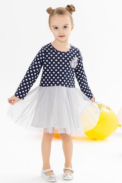 Breeze Girl's Long Sleeve Dress Tulle Bow Age 1.5-5, Navy Blue