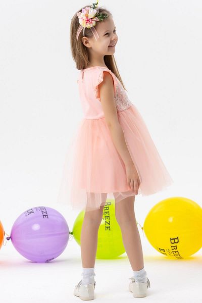 Breeze Rochie Fata Brodat Floral Fundita Tulle 3-8 Ani, Somon
