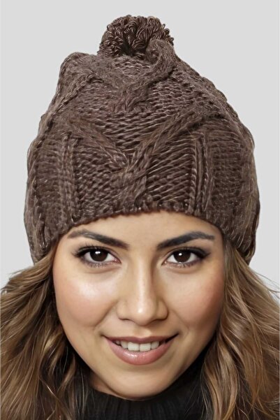 Trenderrs Дамска зимна плетена шапка с помпон
