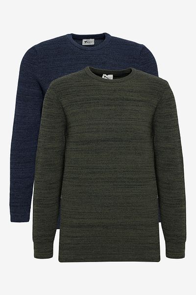 AC&Co / Altınyıldız Classics Men's Haki-Indigo 2-Pack Cotton Standard Fit Regular Cut Crew Neck Knitwear Sweater