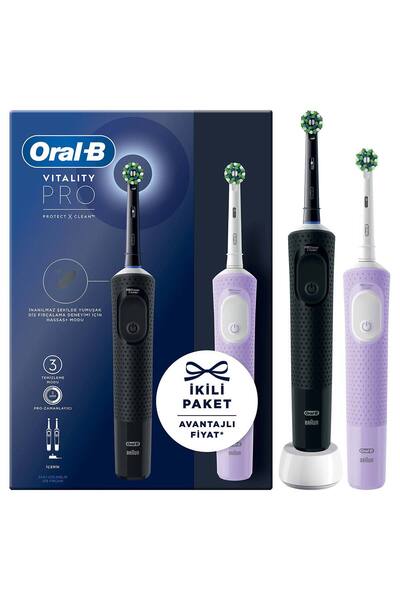 Oral-B Şarjlı/elektrikli Diş Fırçası Vitality Pro 2'li Siyah&lila Avantaj Paketi