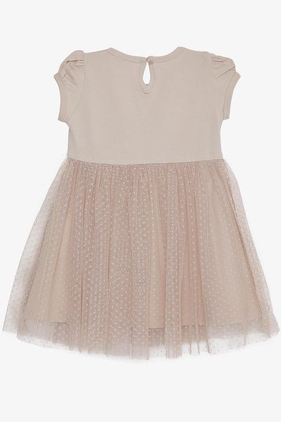 Breeze Girl's Dress with Bow Tulle, Age 3-8, Beige