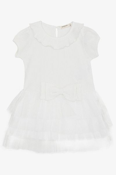 Breeze Girl's Dress Bow Tulle with Ruffles on the Shoulder 1.5-5 Years, Ecru