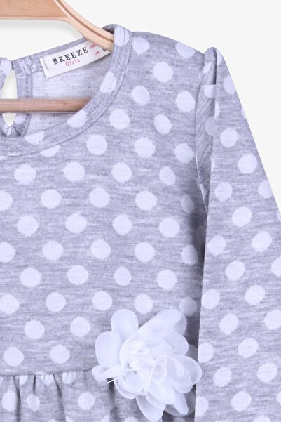 Breeze Girl's Long Sleeve Dress Polka Dot White Floral 3-7 Years, Gray