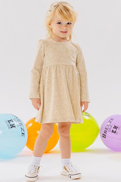 Breeze Girls Long Sleeve Dress with Pockets Floral Print 1.5-5 Years Old, Cream
