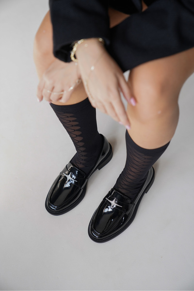 Lizzu Kadın Toka Detay Düz Topuklu Loafer Cloria Siyah Rugan