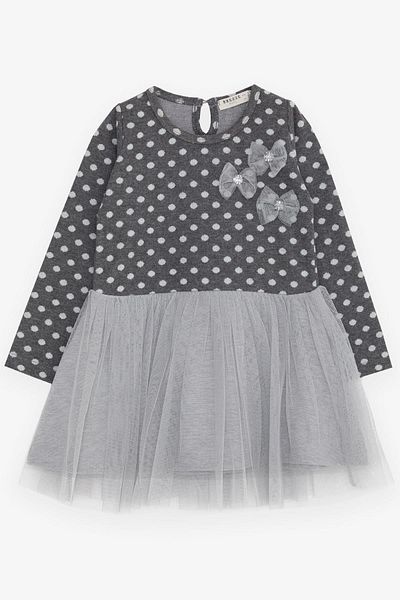 Breeze Girl's Long Sleeve Dress Tulle with Bow 1.5-5 Years, Smoked