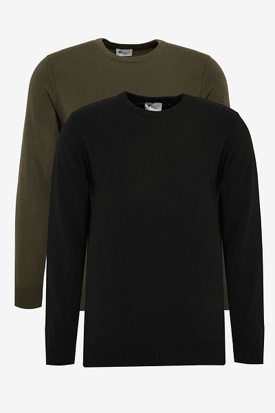 AC&Co / Altınyıldız Classics Men's Black-Khaki 2-Pack Standard Fit Regular Cut Crew Neck Knitwear Sweater