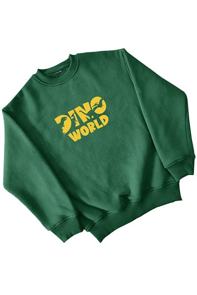 Vtklmn Vatkalimon Kids Зелен суитшърт с щампа Dino World за момиче и момче