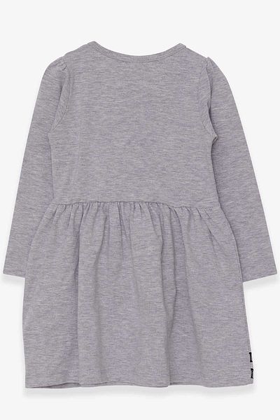 Breeze Girl's Long Sleeve Dress, Kitten Patterned, Age 3-7, Gray Melange
