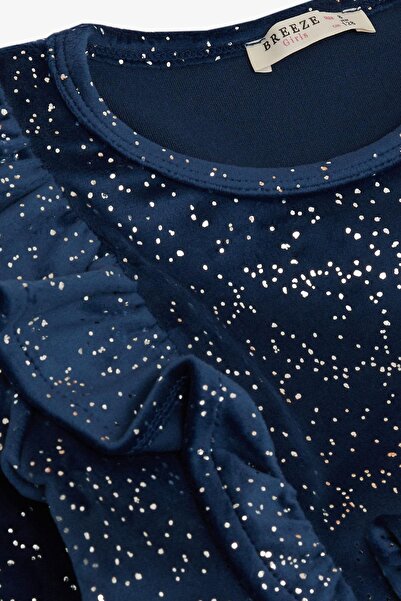 Breeze Kız Çocuk Kadife Elbise Fiyonklu Simli Tüllü 4-8 Yaş, Lacivert