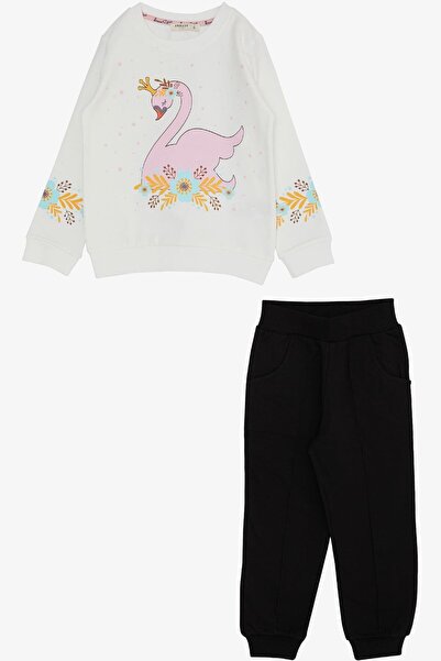 Breeze Girl's Tracksuit Set Princess Swan Printed Floral 3-8 Years, Ecru