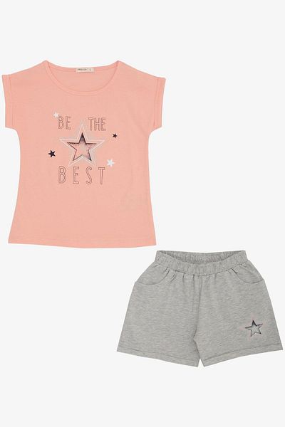 Breeze Girl's Shorts Suit Star Printed Elastic Waist Age 5-10, Salmon