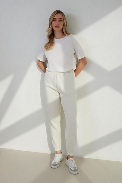 Setre Ecru Full Fit Ankle Elastic Sweatpants