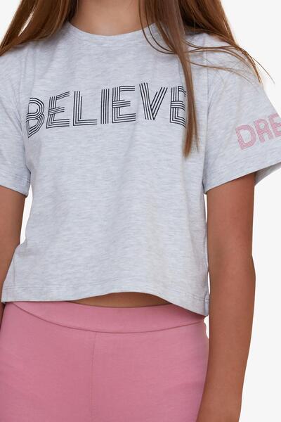 Breeze Κοριτσίστικο καλσόν Capri Crop κοστούμι με τυπωμένο κείμενο 8-12 ετών, ανοιχτό γκρι μελανζέ