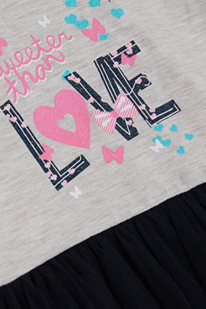 Breeze Girl Child Long Sleeve Dress Tulle Text Printed 1.5-5 Years, Beige Melange