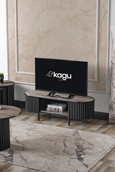 Kagu Boston Serisi Tv Ünitesi Siyah Metal Gri Ahşap