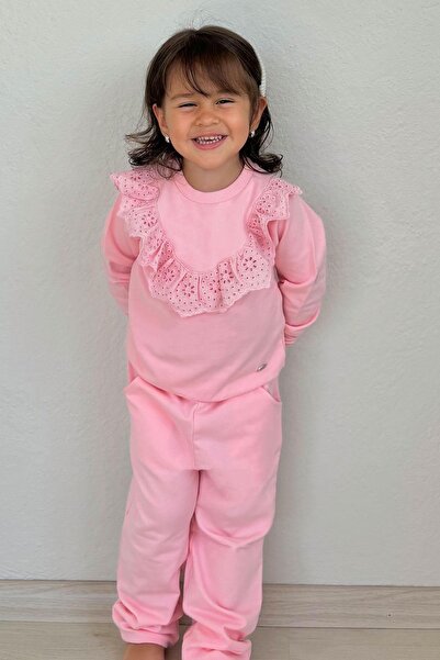 Breeze Girl's Tracksuit Set Laced Embroidered 3-8 Years, Pink