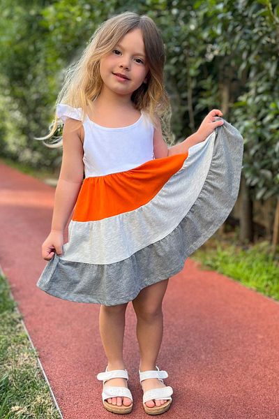 Breeze Girl's Dress Strappy Block Patterned 2-6 Years, White