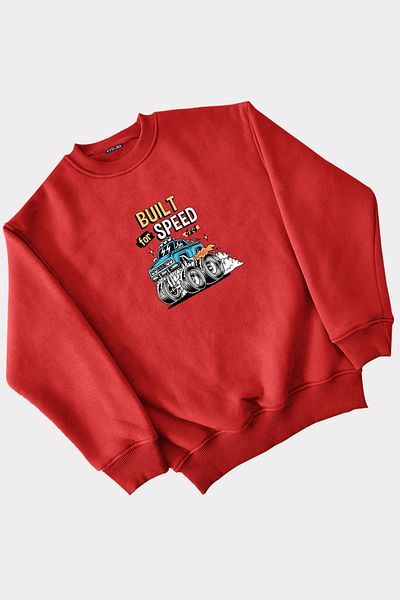 Vtklmn Vatkalimon Kids Червен суитшърт с щампа Built For Speed ​​за момиче и момче