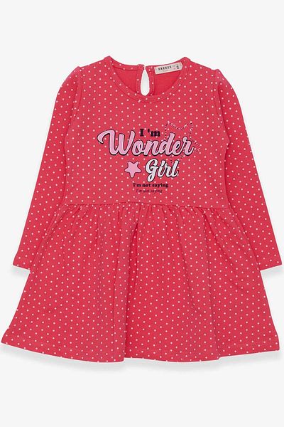 Breeze Girl's Dress Polka Dot Patterned Text Printed 3-7 Years, Coral