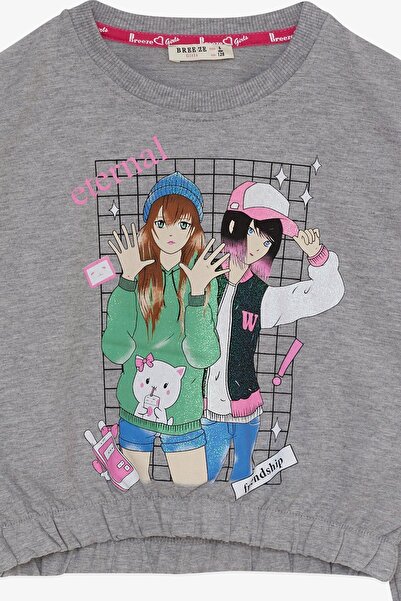 Breeze Σετ αθλητικής φόρμας για κορίτσια Glittery Girl Printed 8-12 ετών, Grey Melange