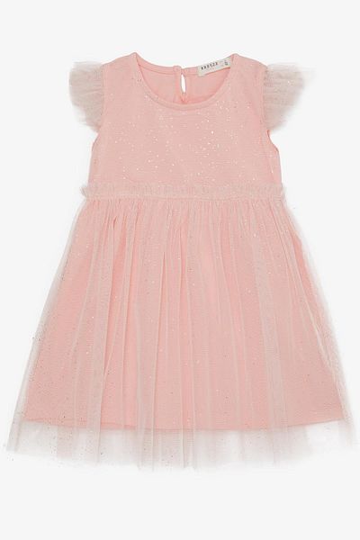 Breeze Girl's Dress Glitter Tulle Ruffle 3-7 Years, Salmon