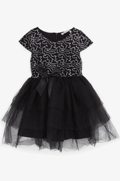 Breeze Girl's Dress Bow Sequin Tulle 5-10 Years, Black