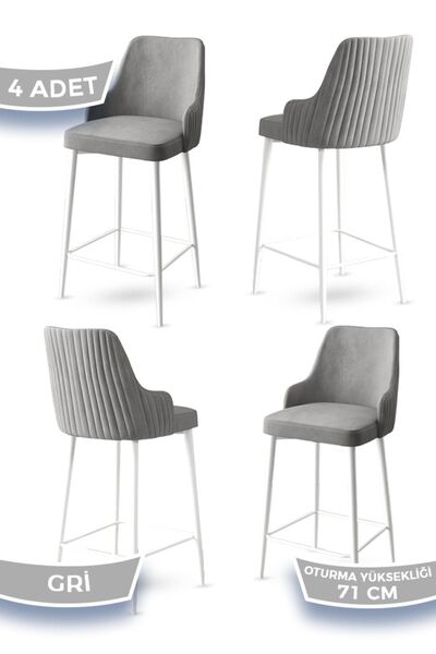 Canisa Enox Serisi,4 Adet Gri Sandalye Mutfak Bar Sandalyesi, Babyface Kumaş,...