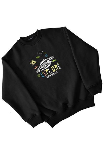 Vtklmn Vatkalimon Kids Разгледайте черен суитшърт с щампа за момиче и момче