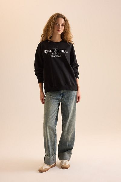DeFacto Relax Fit Sweatshirt mit Rundhalsausschnitt und bedrucktem Stoff, lässiges Sweatshirt E1904AXNS