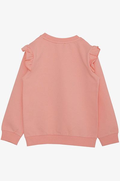 Breeze Суитшърт за момиче с пайети и бляскав текст, 3-8 години, цвят сьомга