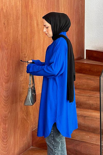 lamelif Saks Blue Oversize Tunic