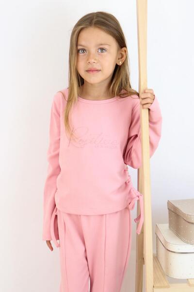 Breeze Girl's Flare Leg Tights Set Text Embroidered Corded 6-12 Years, Salmon