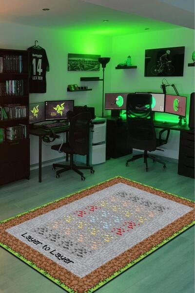Homshtag Layers Çok Renkli Oyuncu Halısı Gri Renk Gamer Temalı Halı Minecraft Sever Hediyelik Halı