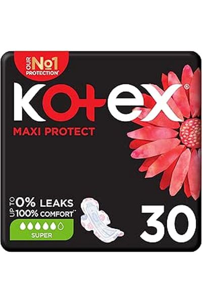 Kotex Maxi Protect Thick Pads, Super Size Sanitary Pads, 30 Sanitary Pads